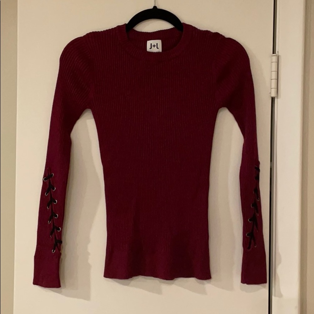 John + Jenn Maroon Sweater with Tie Sleeves